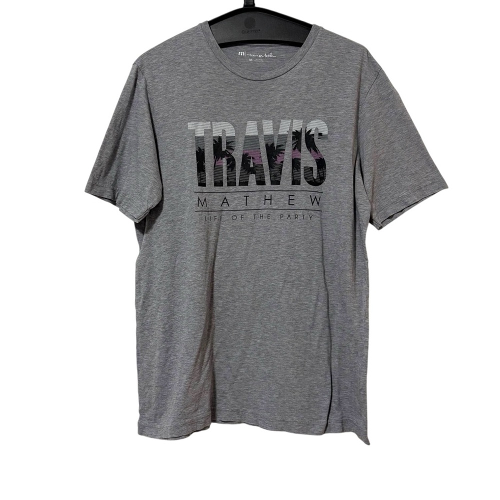 Travis Mathew Men’s Size Medium Gray Life Of The Party Graphic Tee Shirt Neutral